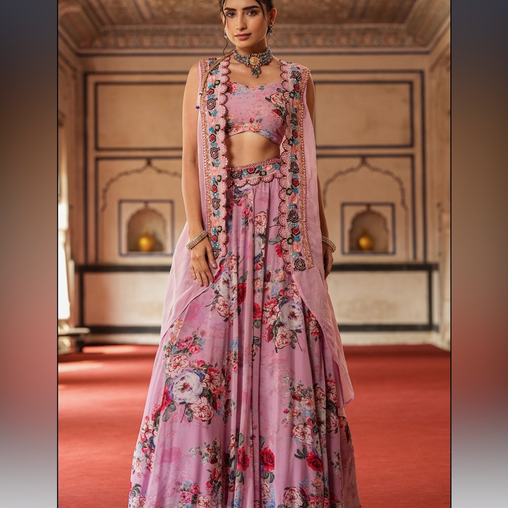 Pink floral lehenga